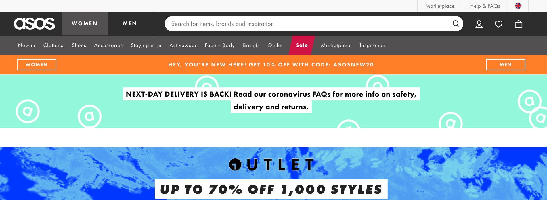 ASOS e-commerce site header