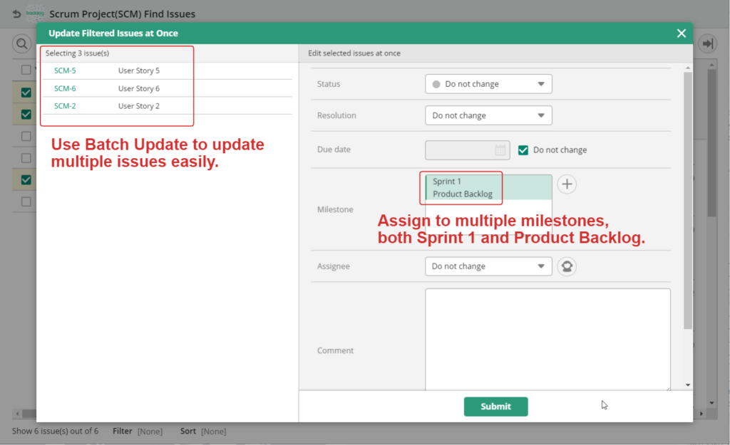 Batch update multiple issues