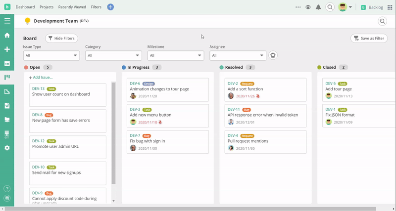 Saving filters in Backlog